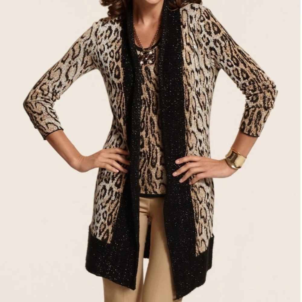 Chico's Vivid Cheetah Amelia Long Cardigan - Picture 2 of 8